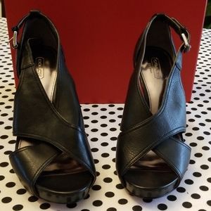Coach Black Leather Platform Sandals